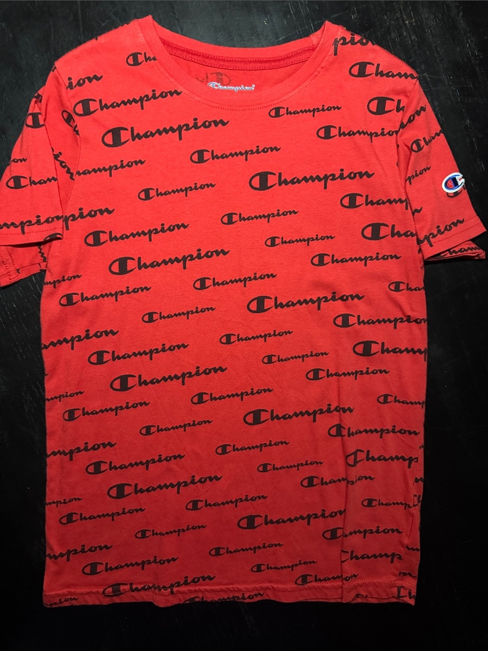 Champion Red All-Over Logo Short-Sleeve Tee